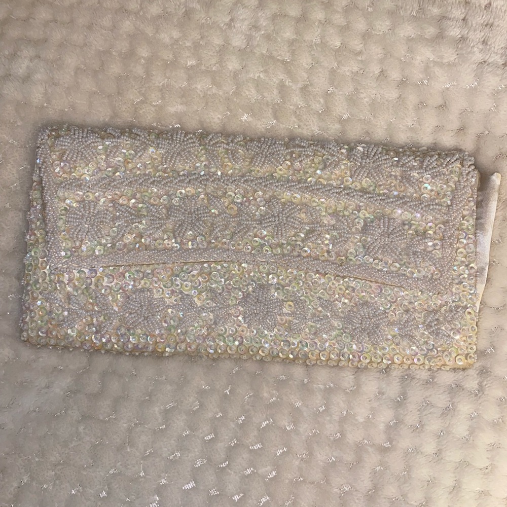 Vintage White & creme sequin and beaded purse